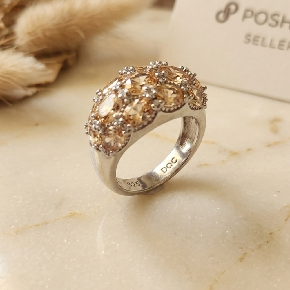 DQC 925 Sterling Silver Champagne Vintage Citrine Cluster Ring: MSRP $135